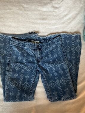 Kids Blue Patterned Denim Jeans - Wide Leg